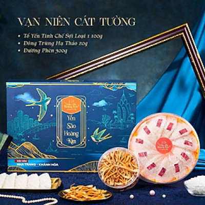 Set Quà Tặng Sức Khỏe Vạn Niên Cát Tường Hoàng Kim (100g Yến Tinh Chế 1 và ĐTHT) Quà Mừng Thọ, Bồi Bổ Sức Khỏe Người Già
