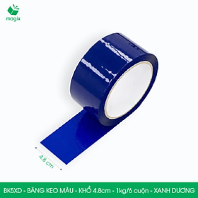 BK5XD - 3 cuộn băng keo màu khổ 4.8cm loại 1kg/6 cuộn - Xanh dương - Băng keo, băng dính đóng hàng