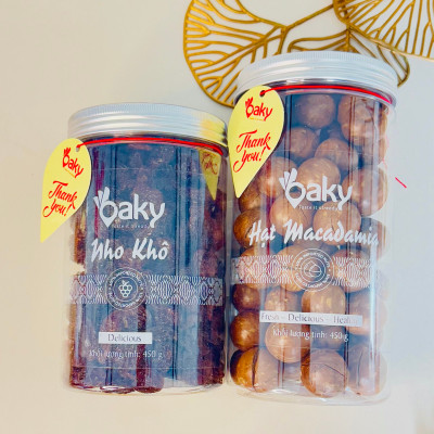 Quà Tặng Oaky - Combo Hạt Dinh Dưỡng Cao Cấp - Hạt Macca, Nho Khô Size lớn (450gram) - Tặng Túi Giấy Sang Trọng