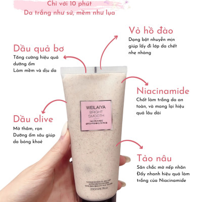 Ủ trắng tẩy tế bào chết body vỏ hồ đào Weilaiya - Weilaiya Niacinamide Brightening Scrub 200ml