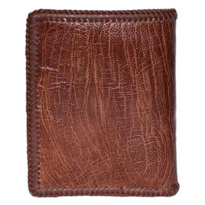 HP2450 - Bóp nam Huy Hoàng da đà điểu da trơn đan viền kiểu đứng màu vàng bò