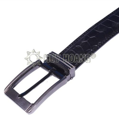 Dây nịt nam da cá sấu Huy Hoàng viền da 3,5P đầu kim màu đen - HC4819
