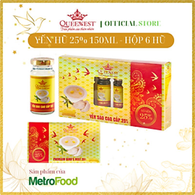 Yến sào chưng sẵn Queennest 25% - vị yến truyền thống - hũ 150ml - Hộp 6 hũ x 150ml - Hàng Chính Hãng