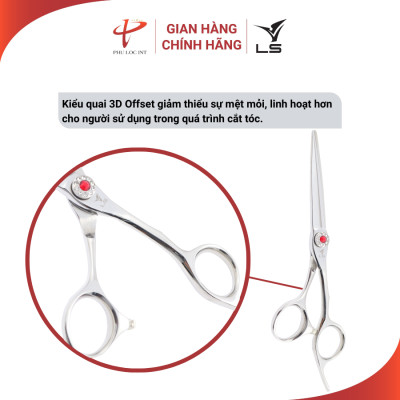 Kéo cắt tóc VLS FA43/6.0 lưỡi convex thẳng quai offset vênh đỡ ngón cố định - Hàng chính hãng