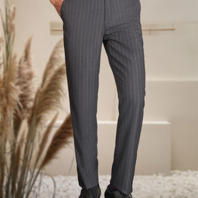 Quần Âu Nam Màu Ghi Xám Kẻ Sọc Chất Liệu nano Cao Cấp, Form Chuẩn Slim,tôn Dáng Thương Hiệu Aligro Algo1057