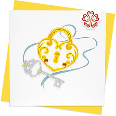 Ổ khóa và chìa khóa tình yêu - Thiệp giấy xoắn tối giản 15 x 15 cm - Thiệp chúc mừng tình yêu