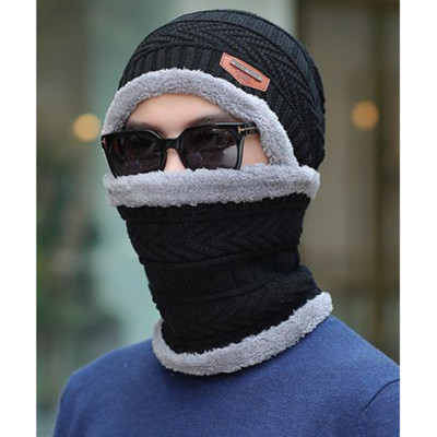 Mũ len kèm khăn quàng cổ ấm áp, thiết kế thời trang, phong cách Hàn Quốc, dành cho cả nam và nữ.