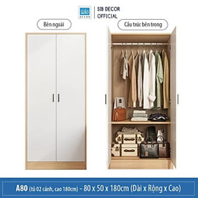 Tủ Quần Áo Phòng Ngủ Đơn Giản Màu Trắng Phối Vân Gỗ Sồi Thương Hiệu SIB Decor TA16