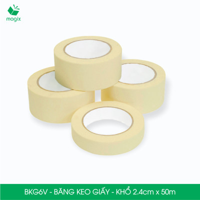 BKG6V - Block 12 cuộn băng keo giấy khổ 2.4cm x 50m - Băng dính giấy viết được, chặn màu sơn