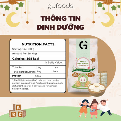Bánh Snack Ăn Dặm Hữu Cơ Cho Bé GUfoods 40g - Thành Phần Gạo Organic, Không Gia Vị, Dễ Tiêu Hoá