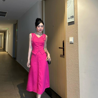 Set áo ghi lê 6 nút kèm chân váy dài