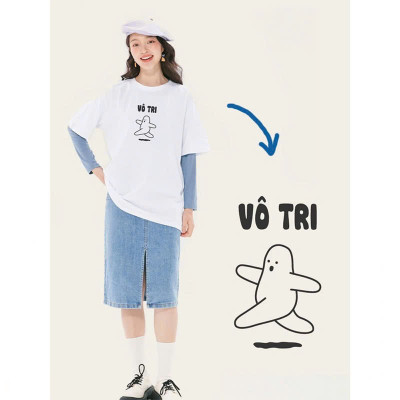 Áo Thun Nữ 100% Cotton In Chữ VÔ TRI Form Rộng Oversize