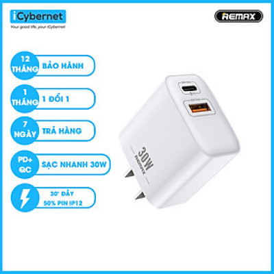 Củ sạc nhanh 30W Remax RP-U82 chuẩn kép QC+PD - Hàng chính hãng