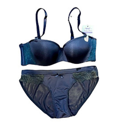 Bộ đồ lót cotton viền ren áo cúp ngang form đẹp quần lưới xuyên thấu