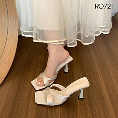 Dép nữ quai chéo, gót nhọn ROSATA RO721 - 7p - Đen, Kem - BKSTORE