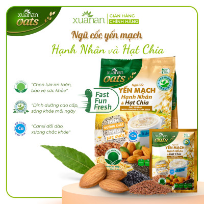 Combo 11 Túi Ngũ Cốc Yến Mạch Hạnh Nhân Hạt Chia Xuân An [ít đường] 400G {25g*16 gói}(Tặng Kèm 11 Túi Yến Mạch 150G)