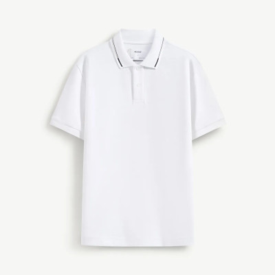 Áo polo nam màu Trắng / Đen cơ bản phối cổ vải dày dặn mềm mịn . Form Fitted - ROUTINE 10F24POL029R2 | ROUTINE CÀ MAU