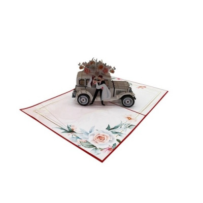 Thiệp 3D Pop Up Xe Cưới Cổ Điển Just Married – Thiệp Chúc Mừng Đám Cưới, Thiệp Wedding Sang Trọng, W11