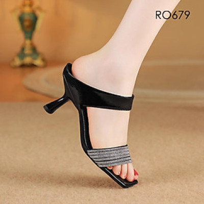 Dép nữ quai ngang đính hạt, gót nhọn ROSATA RO679 - 6p - Đen, Bạc - BKSTORE