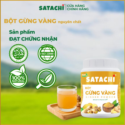Bột Gừng Vàng SATACHI nguyên chất. Hỗ trợ điều trị khó tiêu mãn tính, giảm đau cơ bắp, giảm viêm, giảm cân. Hộp 98g và 318g