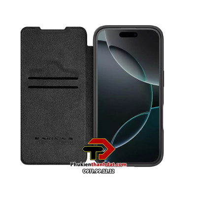 Bao da chống sốc cho iPhone 16 Pro Max, iPhone 16 Pro chính hãng Nillkin Qin Prop Leather có ngăn cài thẻ - Hàng nhập khẩu
