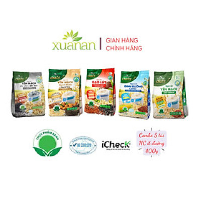 Combo 5 túi: NC Óc Chó Mè Đen+YM Hạnh Nhân+Gạo Lức No Sugar+Dinh Dưỡng Canxi+NC Yến Mạch[ít đường 400gr](Tặng Kèm 2 Túi Yến Mạch 150G)