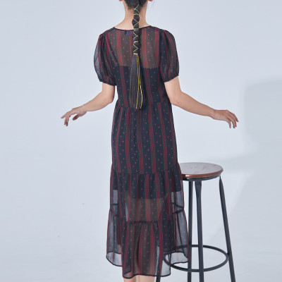 Đầm Voan Dài Họa Tiết Có Lót 2 Dây Maxivic, La Mộc - LM0122131