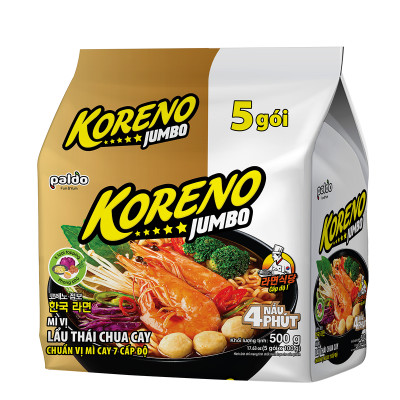 Thùng 8 Lốc Mì vị Lẩu Thái chua cay Koreno Jumbo 500g