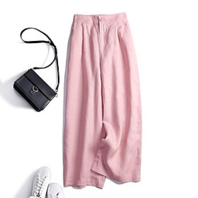 Quần dài suông linen thô cao cấp đũng ngắn lưng thun