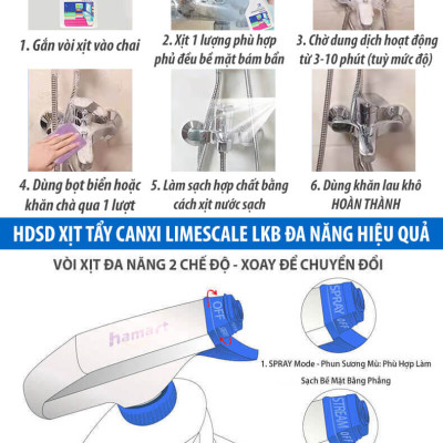 Chai Xịt Tẩy Cặn Canxi Inox Gương Kính Nhà Tắm LKB 350ml Tẩy Cặn Ố Mờ Vòi Sen Lavabo Hồ Cá Tường Gạch Đa Năng