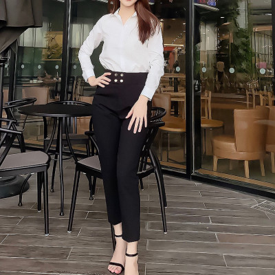 Quần baggy nữ Hiền Trần BOUTIQUE cạp cao vải Vitex cao cấp quần công sở 4 cúc bấm sang trọng thanh lịch
