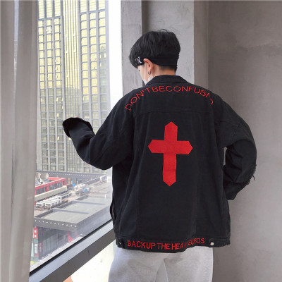 Áo khoác Jeans Nam phối hình chữ Thập thời thượng