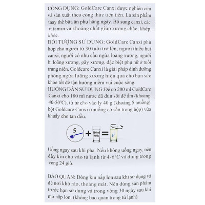 Sữa bột Wincofood GoldCare Canxi :  bổ sung canxi giúp xương chắc khỏe, MUFA, PUFA tốt cho tim mạch, phù hợp cho người từ 30 tuổi trở lên.