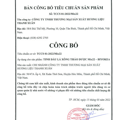 Tinh Dầu Lá Xông Mix22 Biyokea Thiên Nhiên Nguyên Chất 20ml