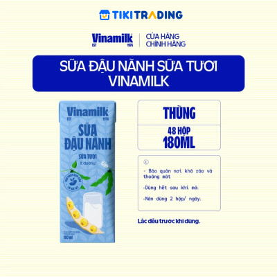 Thùng 48 hộp sữa đậu nành sữa tươi ít đường Vinamilk 180ml