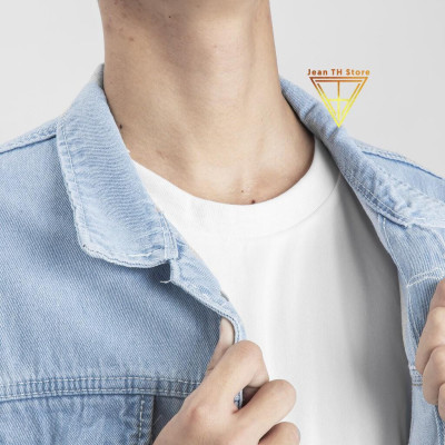 Áo khoác jean nam đắp hình Why màu xanh cơ bản năng động