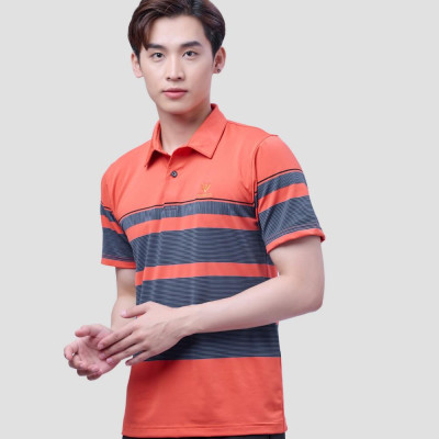 Áo Thun Polo Nam Sọc Ngang Thân Màu Cam Trẻ Trung, Lịch Sự 2021 