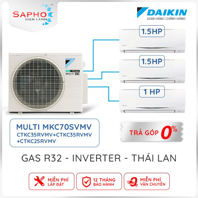 [Free Lắp HCM] Hệ Thống Máy lạnh Multi S Daikin Inverter Combo MKC70SVMV/CTKC35RVMV+CTKC35RVMV+CTKC25RVMV Treo Tường 1 Chiều Lạnh Hàng Chính Hãng 
