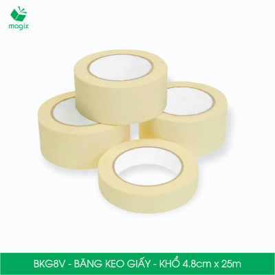 BKG8V - Block 3 cuộn băng keo giấy khổ 4.8cm x 25m - Băng dính giấy viết được, chặn màu sơn