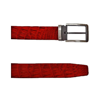 HP4834 - Dây nịt nam da cá sấu Huy Hoàng gai đuôi 3,5P đầu kim màu nâu đỏ