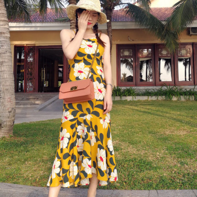 Đầm maxi 2 dây xinh xắn, lưng dây đan sexy quyến rũ, dáng dài ngang bắp chân, phom đẹp dễ mặc, váy đi biển, du lịch | MX036