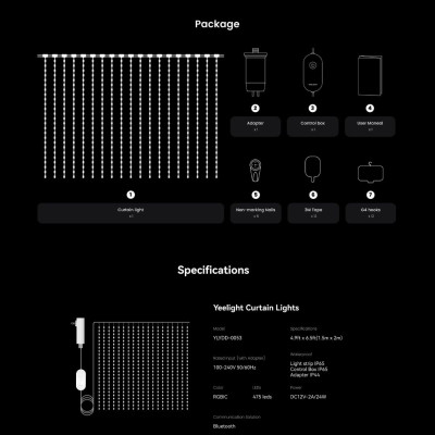 Đèn rèm trang trí Yeelight Curtain Light - 16 triệu màu, Đồng bộ nhạc, Nhiều hiệu ứng - Hàng chính hãng