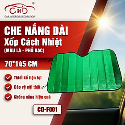 Tấm Che Nắng Ô Tô Xốp Cách Nhiệt Loại Dài Gấp Gọn Màu Lá Phủ Bạc Cho Kính Lái Và Kính Sau CIND CD-F001 (70x145cm) - Nhập Khẩu Chính Hãng