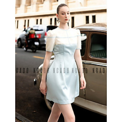 Đầm xanh mint phối trắng NGADO , đầm nữ , Đầm ngắn trẻ trung , Đầm thiết kế