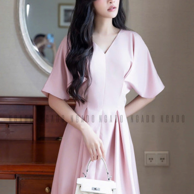 Đầm hồng eo xếp ly NGADO , đầm Nữ , đầm ngắn , đầm công sở , dự tiệc