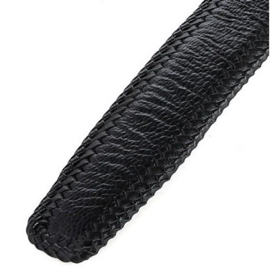 Dây nịt nam da đà điểu Huy Hoàng đan viền đầu kim màu đen HC4457