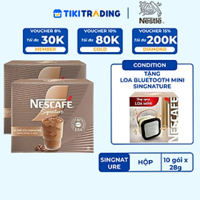 [Tặng Loa Bluetoooth Mini Signature] Combo 2 Cà phê sữa NESCAFÉ Signature Hộp 10 gói THƠM NỒNG VỊ ĐẬM