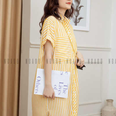 Đầm sơ mi sọc vàng NGADO