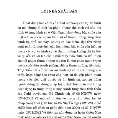 Hoạt động bào chữa của luật sư trong các vụ án hình sự về tham nhũng ở Việt Nam hiện nay
