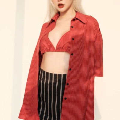 Chân váy A ngắn sọc